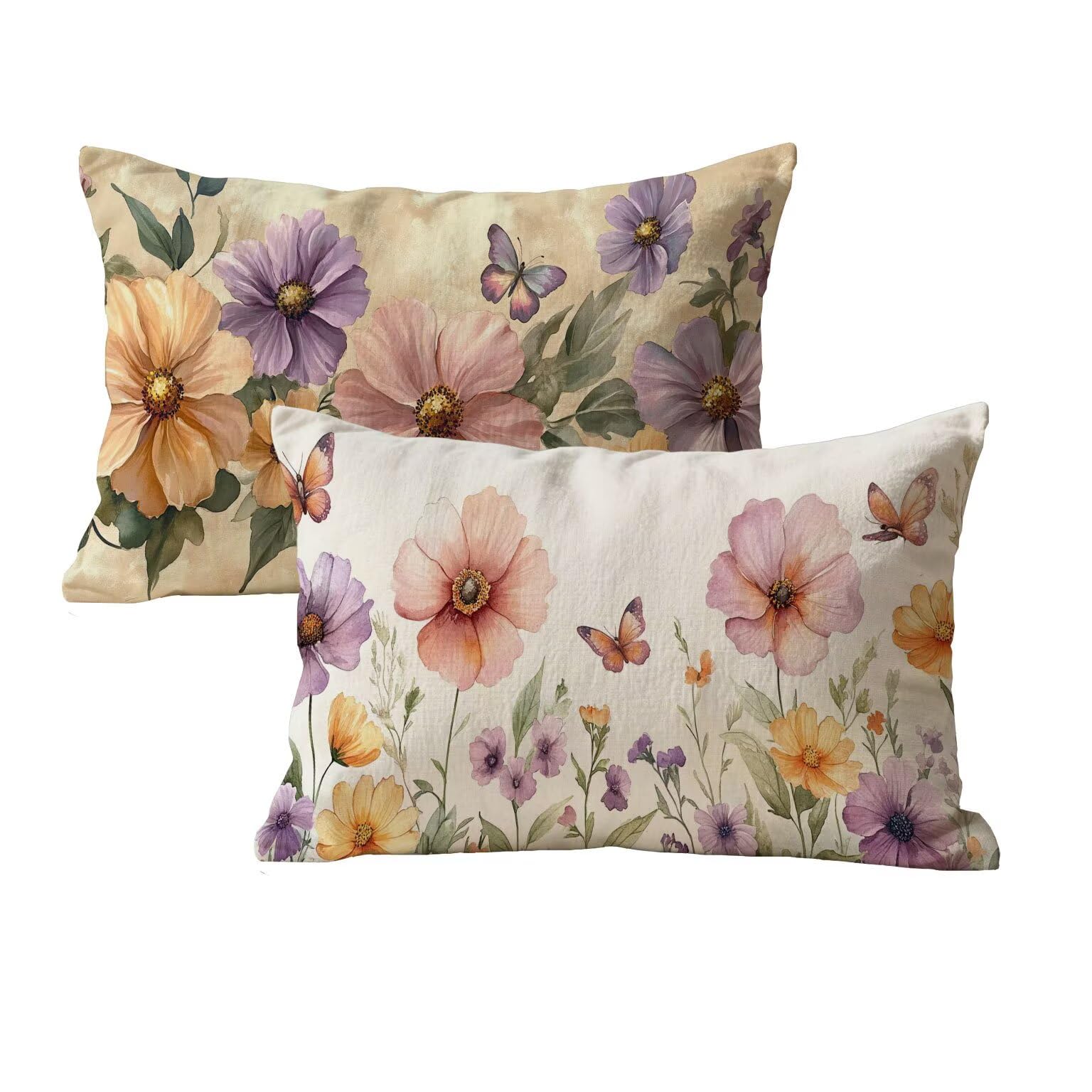 Housse de coussin 40x70 cm fleurs en lin rétro lot de 2 pour lit et salon