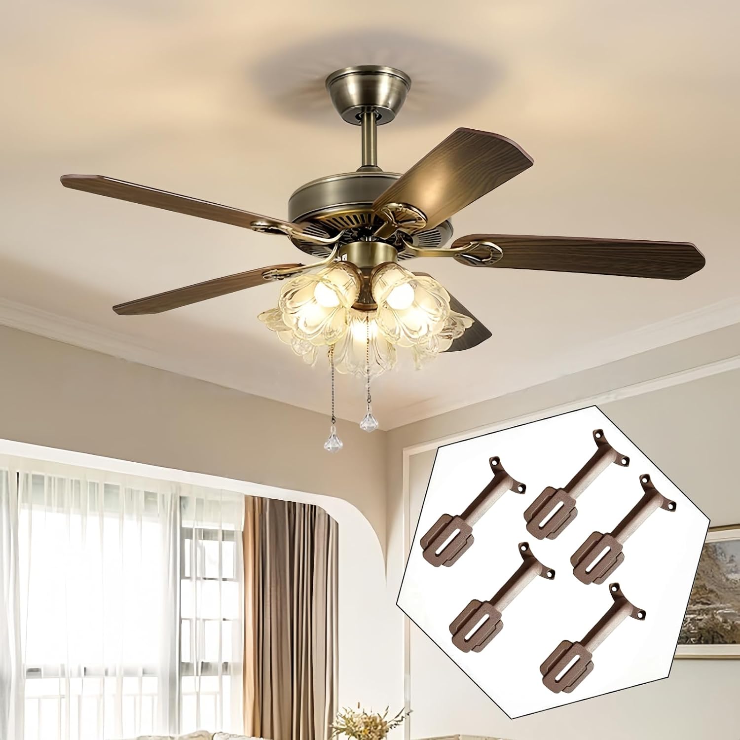 5 Pcs 52’’Ceiling Fan Blades Arms Replacement,Ceiling Fan Blades Arms Replacement Parts Mounting Bracket Kit for Replacing The Worn Fan Blades,Keep The Balance and Good Performance