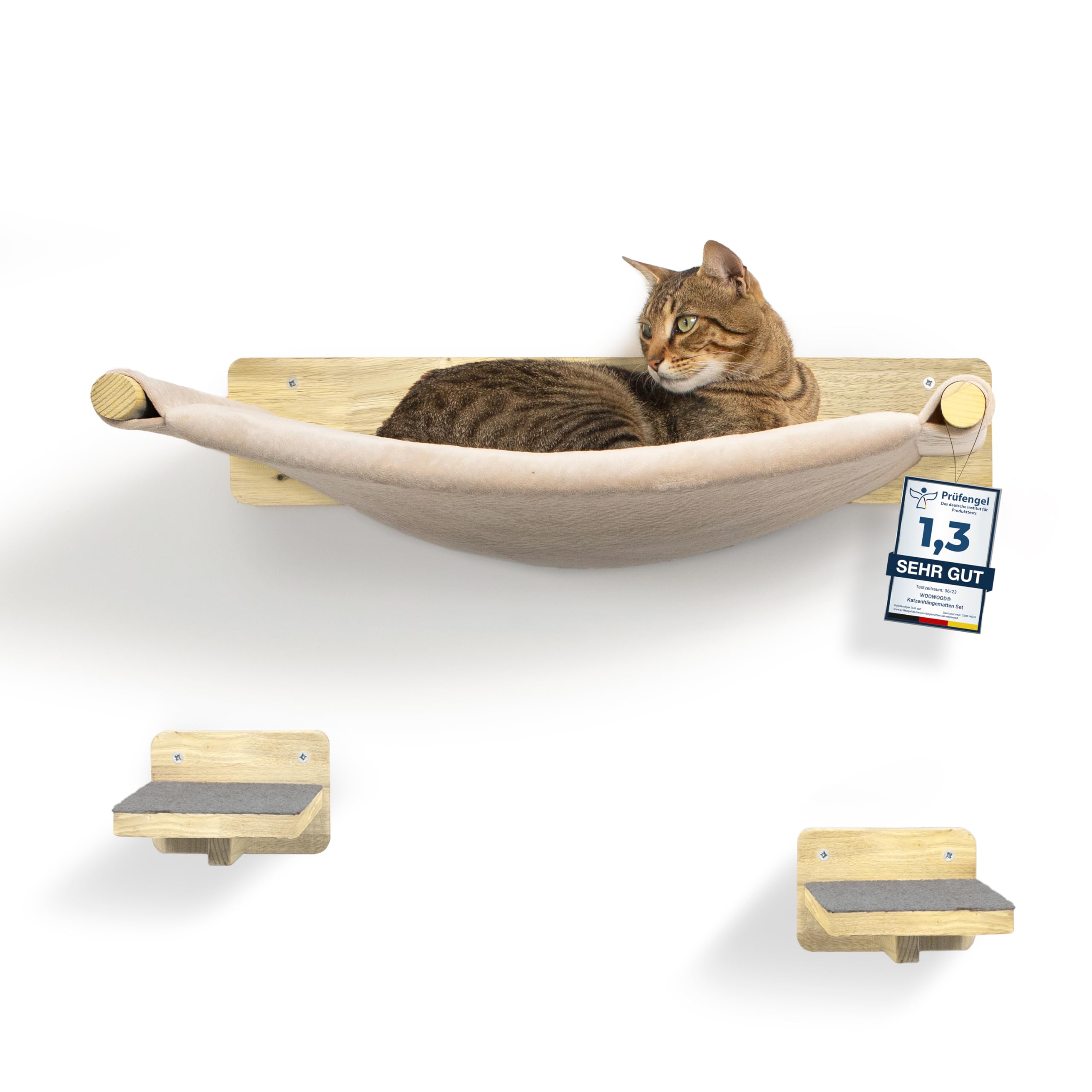 WOOWOOD® Pared de escalada para gatos – 2X Escaleras de pared para gatos [Madera maciza] – Rascador para pared – Hamaca para gatos – Rascador de pared – Muebles para gatos – Pared para gatos – Set de