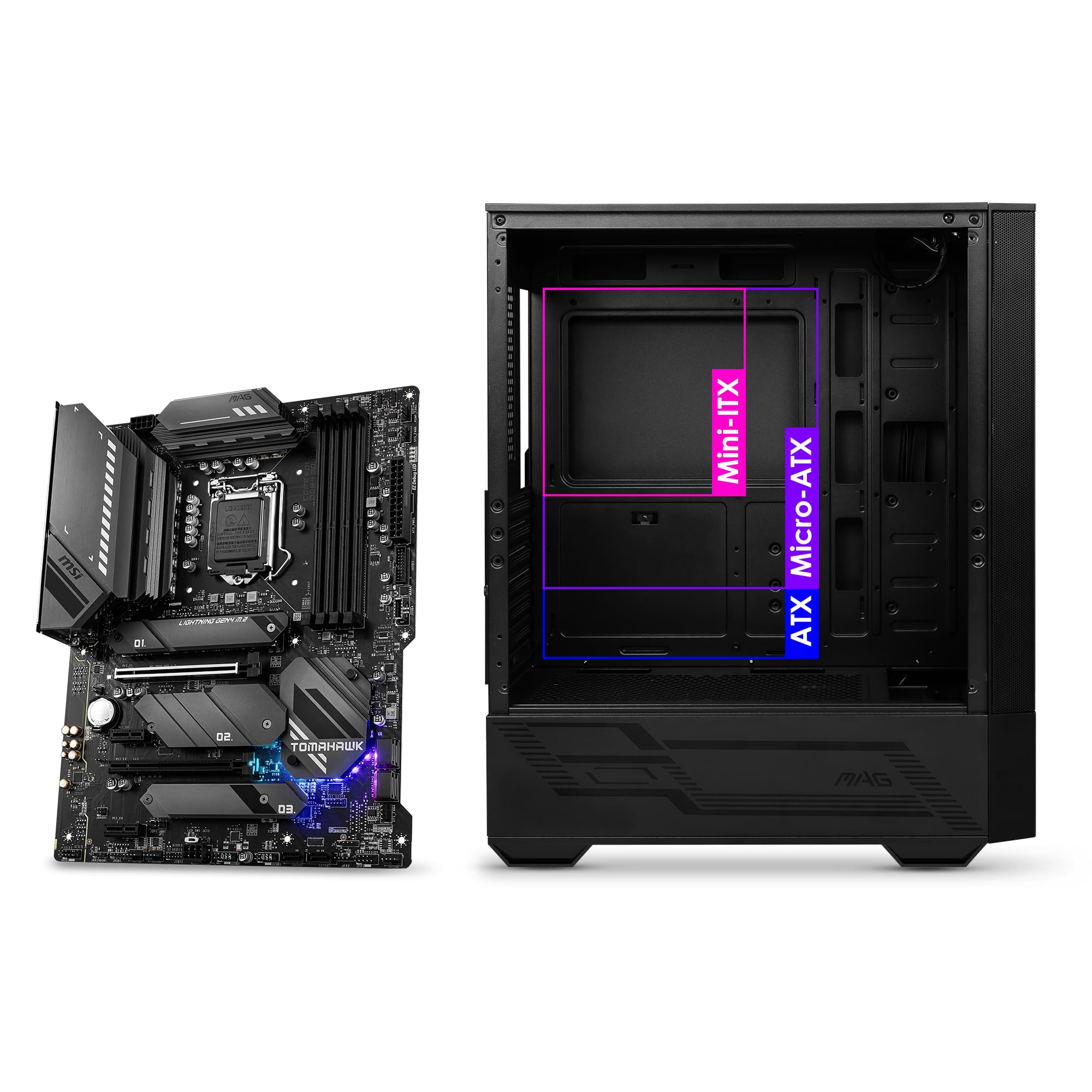 MSI MAG Forge 110R Boitier PC Gaming Moyen Tour Noir, 1x Ventilateur 120mm ARGB, Panneau Latéral en Verre Trempé, ATX, mATX, Mini-ITX