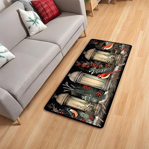 Miniatura 8 de MSINMKOK Alfombras Cardinales para baño, 20 x 40 pulgadas, vintage, con diseño de pájaros, lavables, antideslizantes, para pasillo, dormitorio,