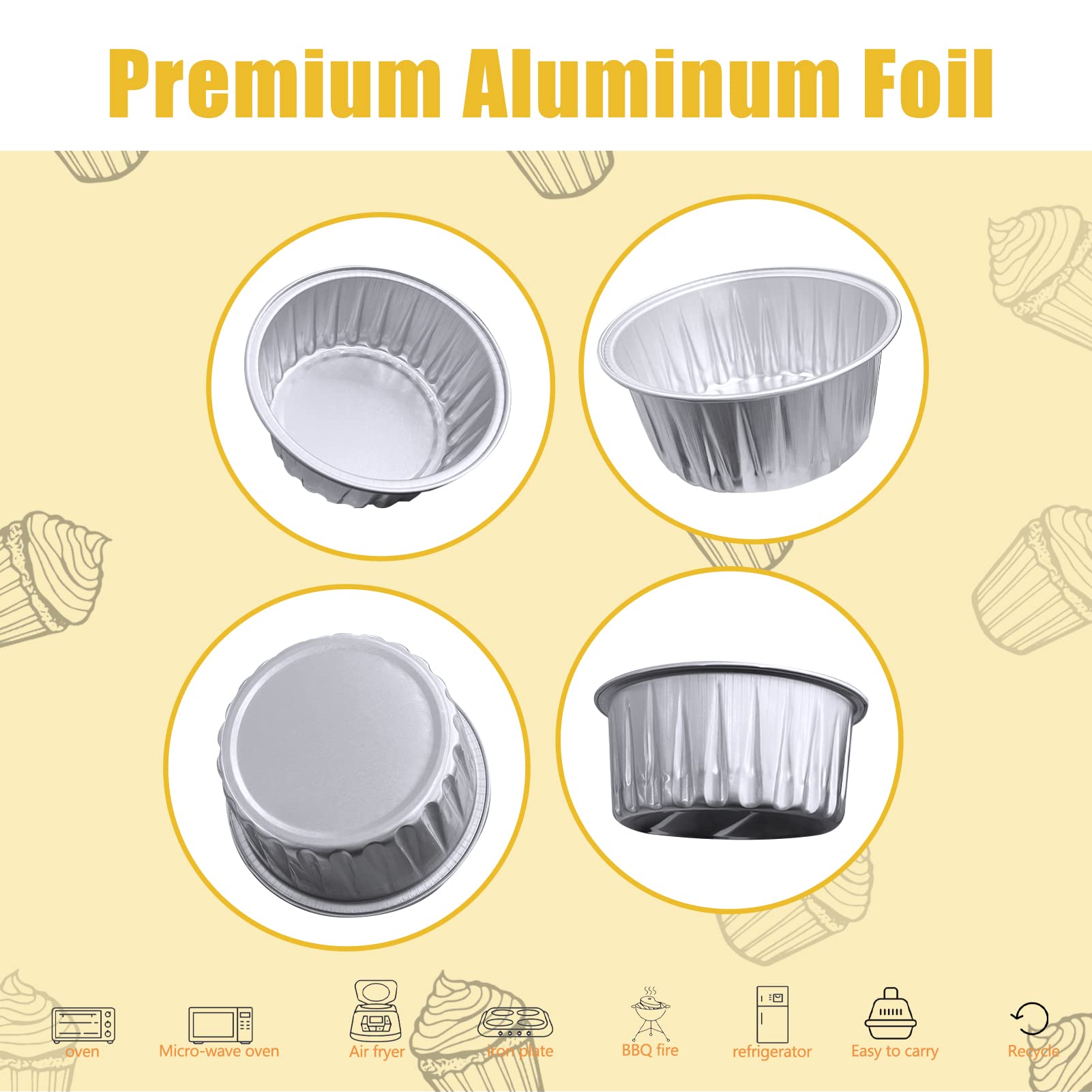 Amazon.com: 100Pcs Aluminum Cups with Lids,5oz Disposable Ramekin Baking  Cups Muffin Liners Mini Pie Pans Foil Cupcake Containers for Christmas  Party Wedding,Silver: Home & Kitchen