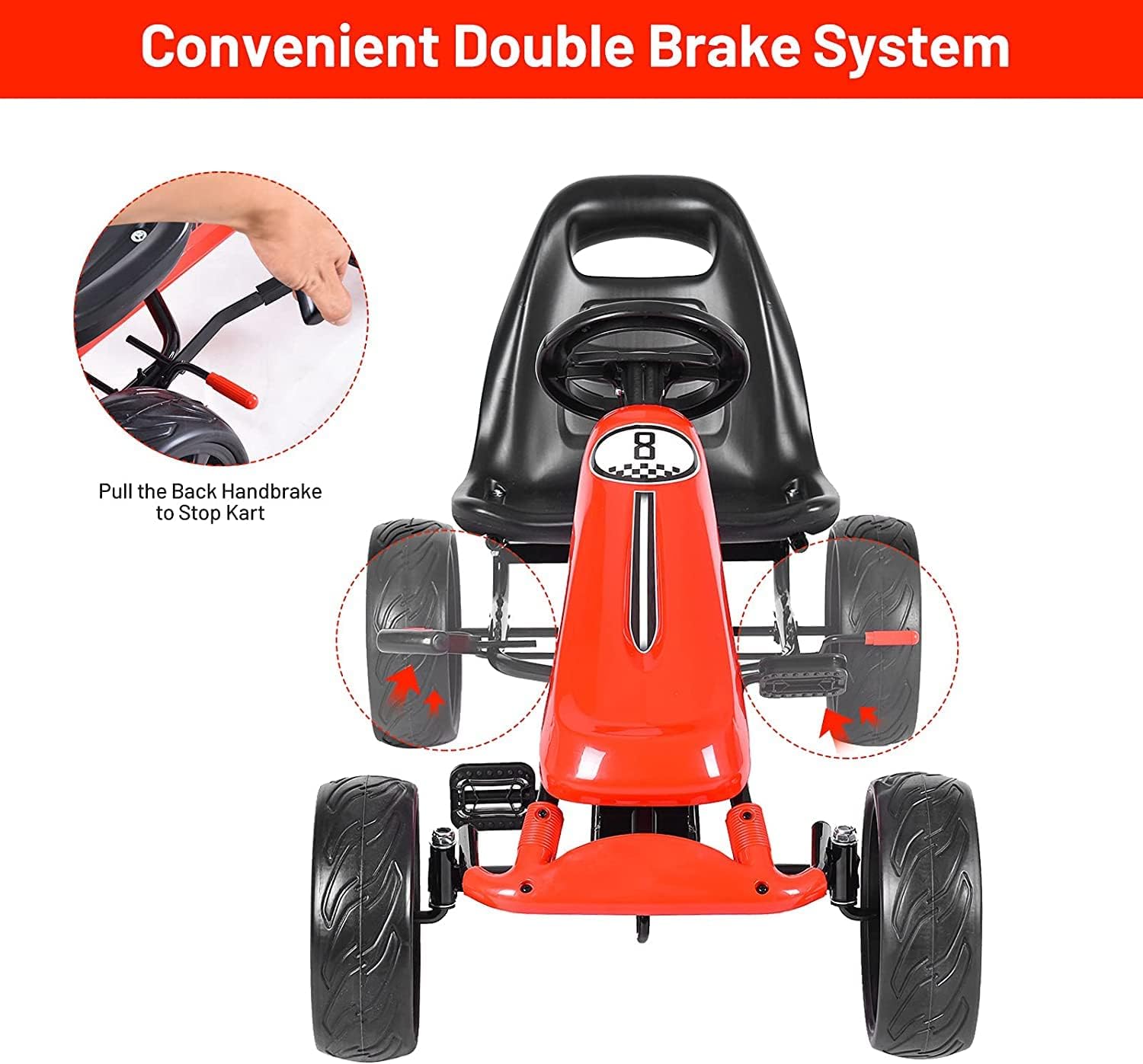 GLACER Kids Go Kart, 4 Wheels Outdoor Racer Toy Car for Kids, Pedal Powered Ride On Car w/Adjustable Seat, EVA Rubber Tires, Ideal for Boys Girls (Red)