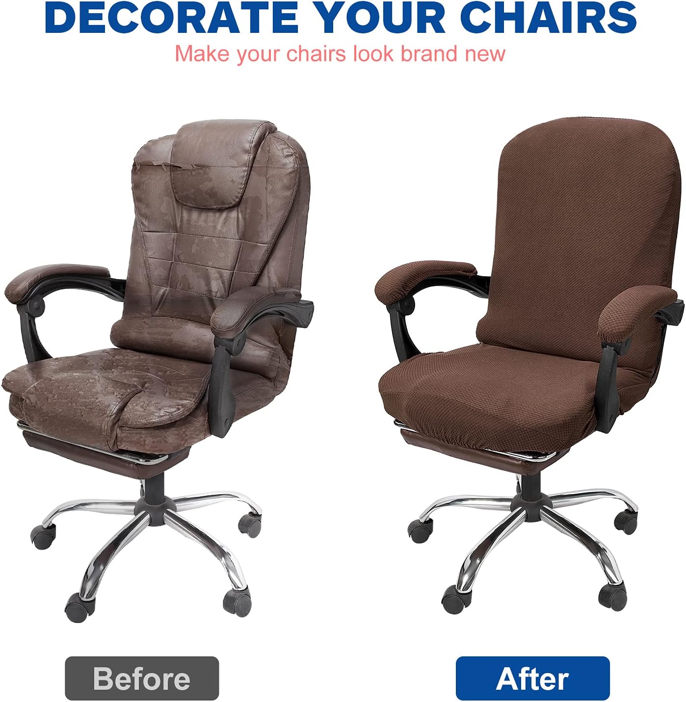 Necolorlife Office Chair Cover with Armrest Covers Stretchable Desk Chair Covers Thick Checked Jacquard High Back Office Seat Cover for Universal Rotating Chair (Large Size,Camel) : Home & Kitchen