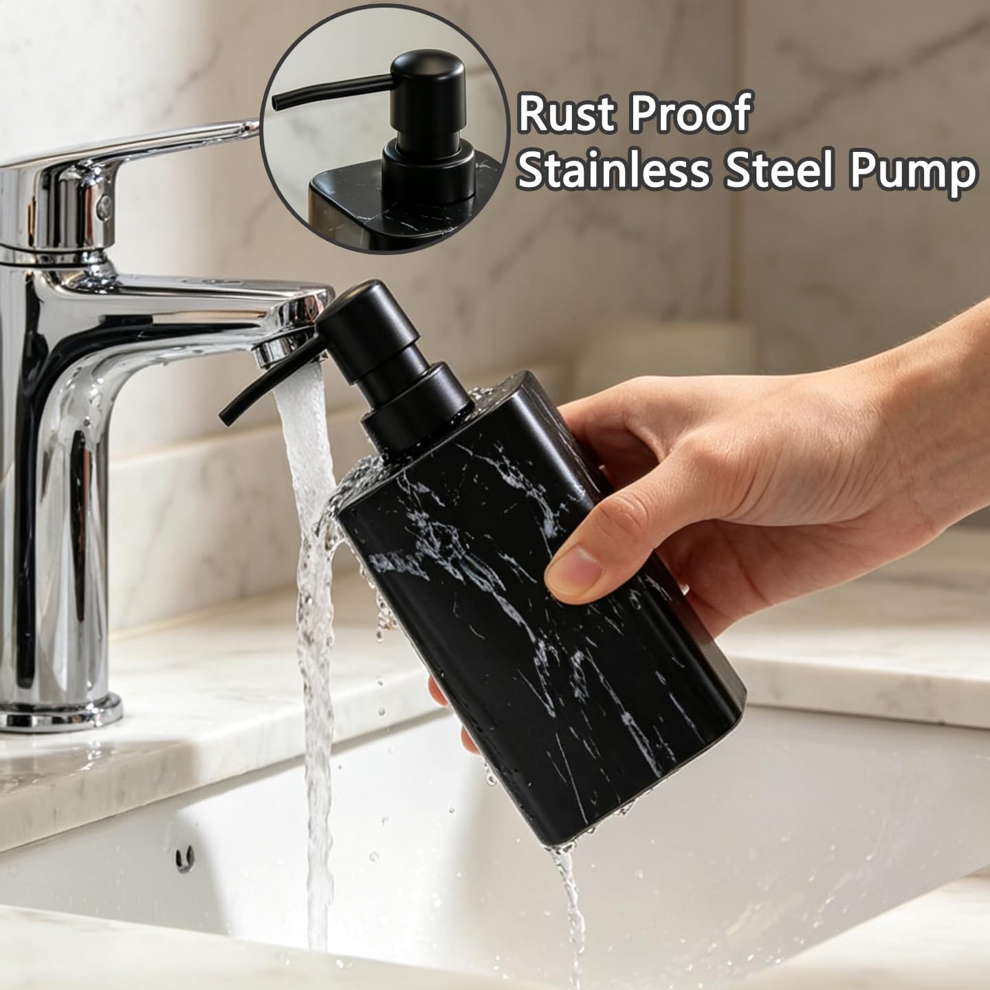 Bathroom Soap Dispenser, Marble Patterned Resin refillable soap Dispenser, Suitable for Bathroom countertops and Kitchen Sinks