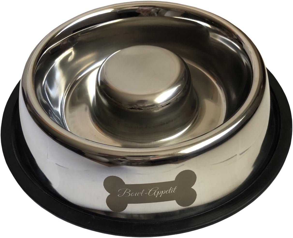 Bowl Appetit Interactive Stainless Steel Slow Feeder Dog Bowl Pet Bowl Slow Feed with Non-Slip Base Stop Bloat