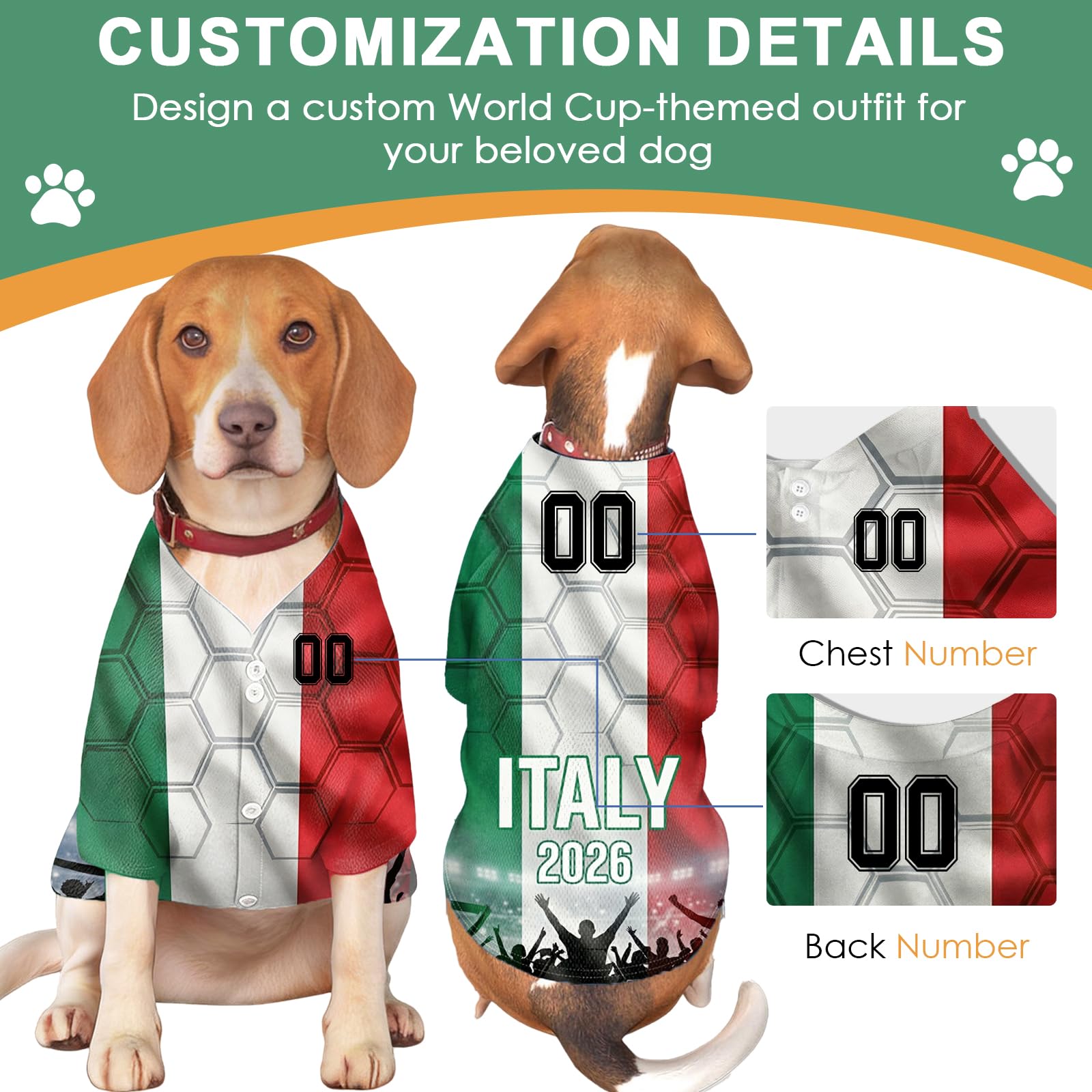 Maillot de Foot Personnalisé pour Chien, Maillot de Foot Personnalisé Coupe du Monde 2026, Col V, avec Nom et Numéro, Tricolore, pour Petit, Moyen et Grand Chien (Style A)