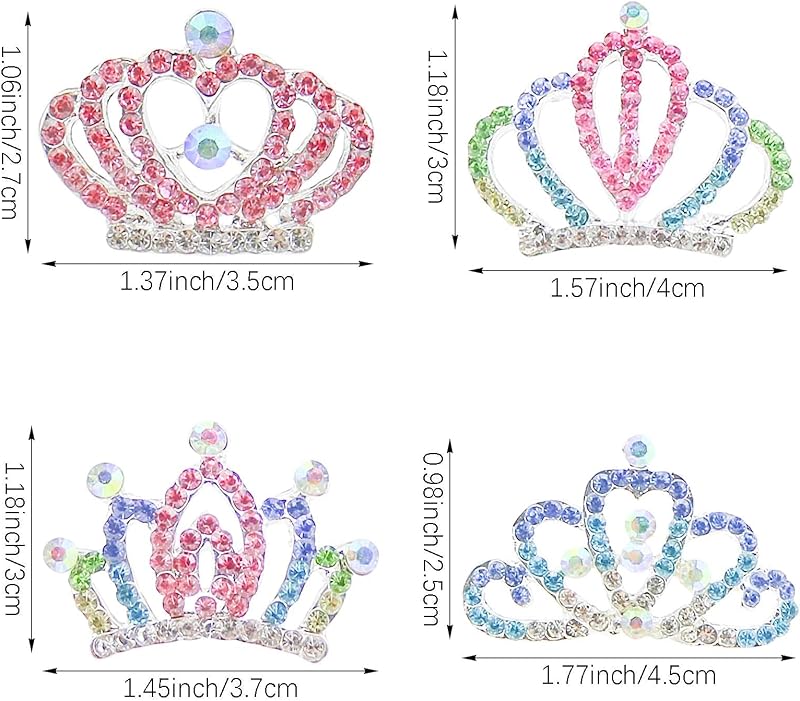 8 PCS Mini Crystal Rhinestone Princess Crown Hair Comb, Shiny Rhinestone Tiara for Party Supplies Hair Dectoration