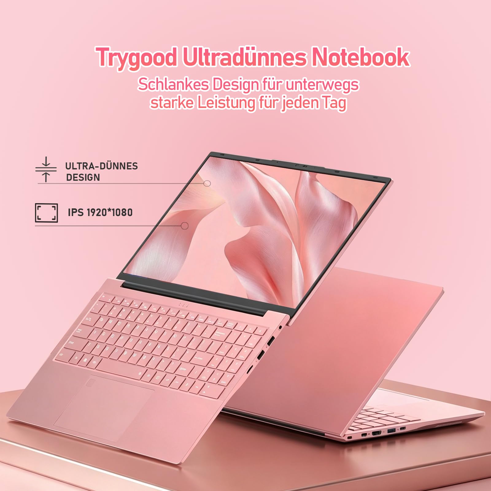 Laptop 15,6 Zoll Rosa, AMD Ryzen 3000er-Serie, 8 GB RAM, 256 GB SSD, Windows 11 Pro, FHD IPS Notebook, Wi-Fi 6, vollwertiges USB-C, Fingerabdruck, beleuchtete Tastatur
