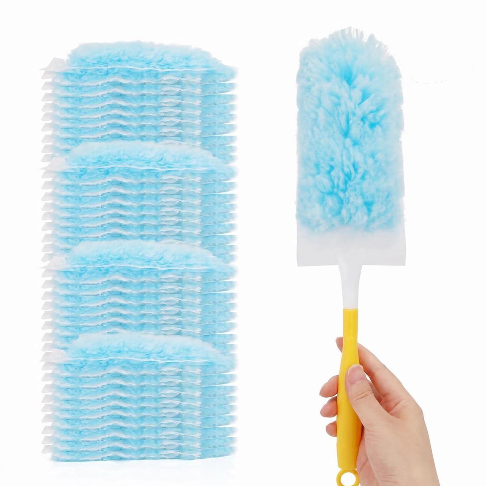 40 Count Duster Refills 360° Heavy Duty Duster Refills ，Compatible with Swiffer Duster， Dusters for Cleaning Home Unscented Disposable Dusters (Blue) (2 Short Handle)