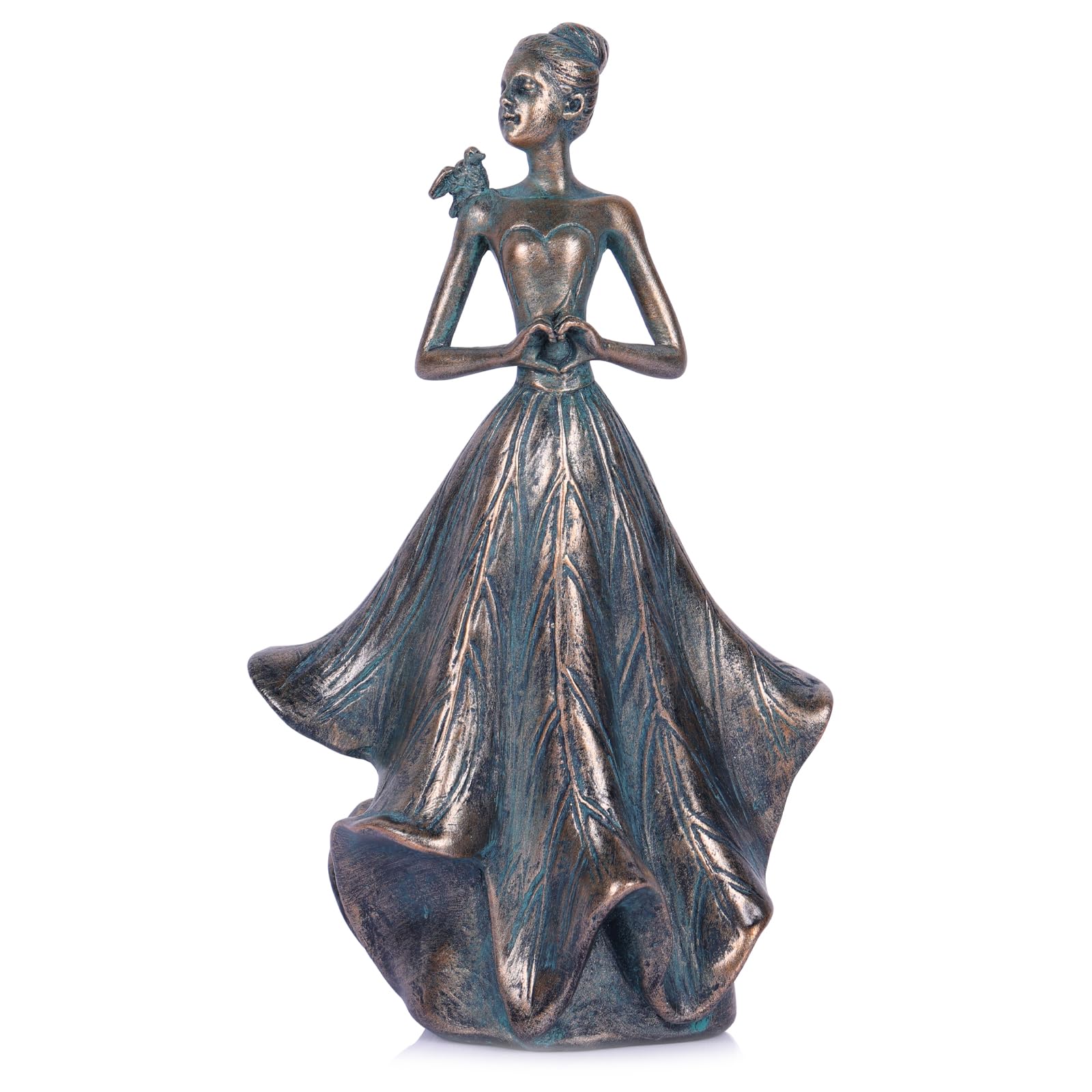 QIANLING 7'' Fairy Statue - Leaf Angel Girls with Bird Sculptures Resin Home Decor, Decorations Figurines Gift for Inside or Outside, Office, Living,