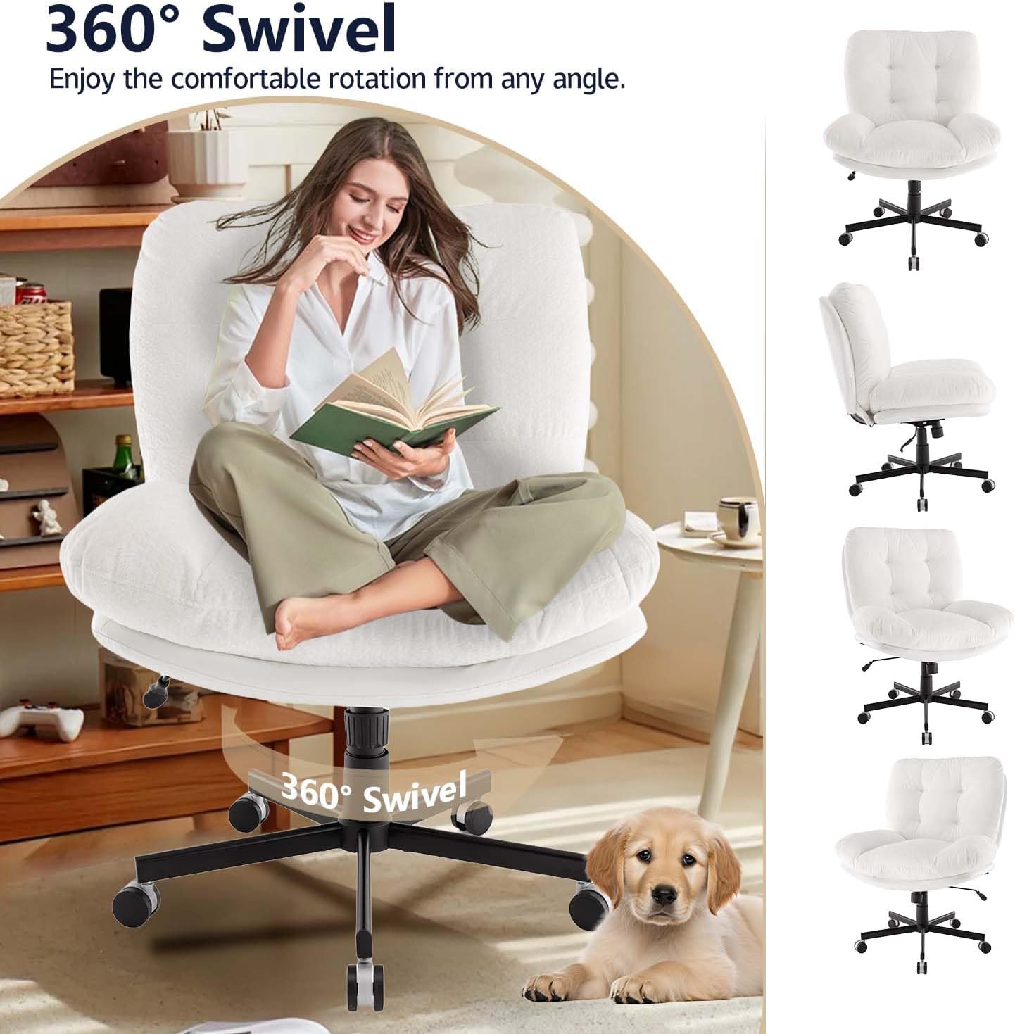 Oversized Swivel Accent Chairs with Ottoman for Living Room Bedroom, Extra Wide Rocking Swivel Criss Cross Chair with Wheels,White