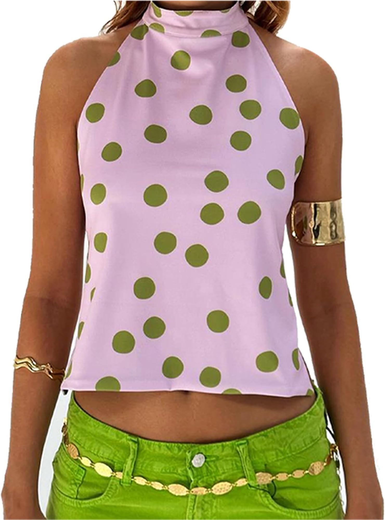 Women Y2k Halter Tank Tops Sleeveless Backless Polka Dot Camisole Top Summer Flower Print Coquette Going Out Crop Tops for Club Party
