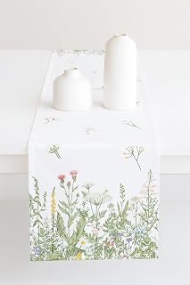 PurpleEssences Floral Table Runner Cotton, 14x72 in - Estee with Red Flower