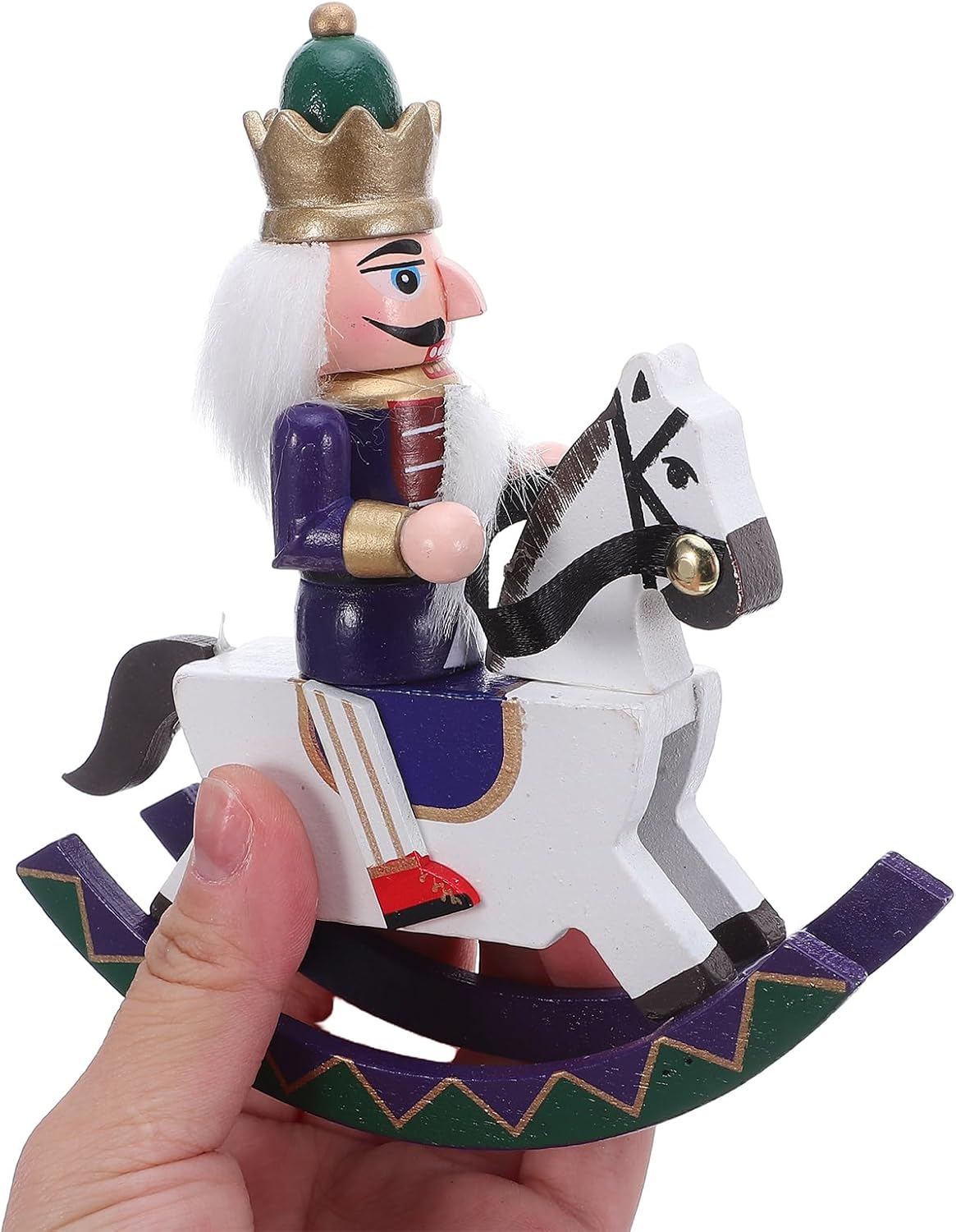 LOGOFUN 2PCS Mini Wooden Nutcracker Soldier on Rocking Horse Figurine Christmas Table Centerpiece for Holiday Xmas Tree Party Decor