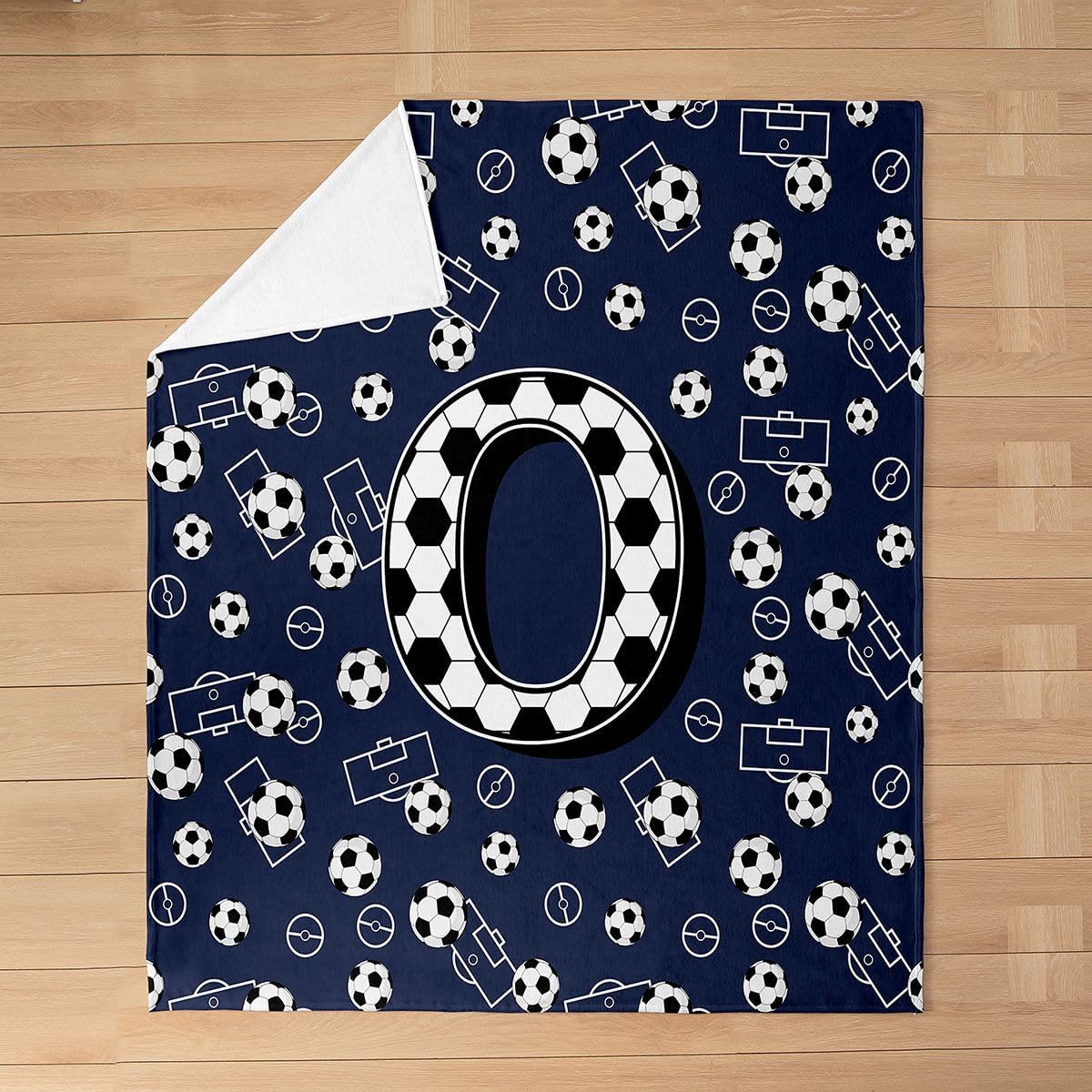 Alphabet Letter Soccer Fleece Blanket Baby 30"x40" Modern Football Personalized Initial O Flannel Blanket Ball Sport Gaming Room Decorative Fuzzy Plush Throw,Soccer Court Decor For Bed Couch