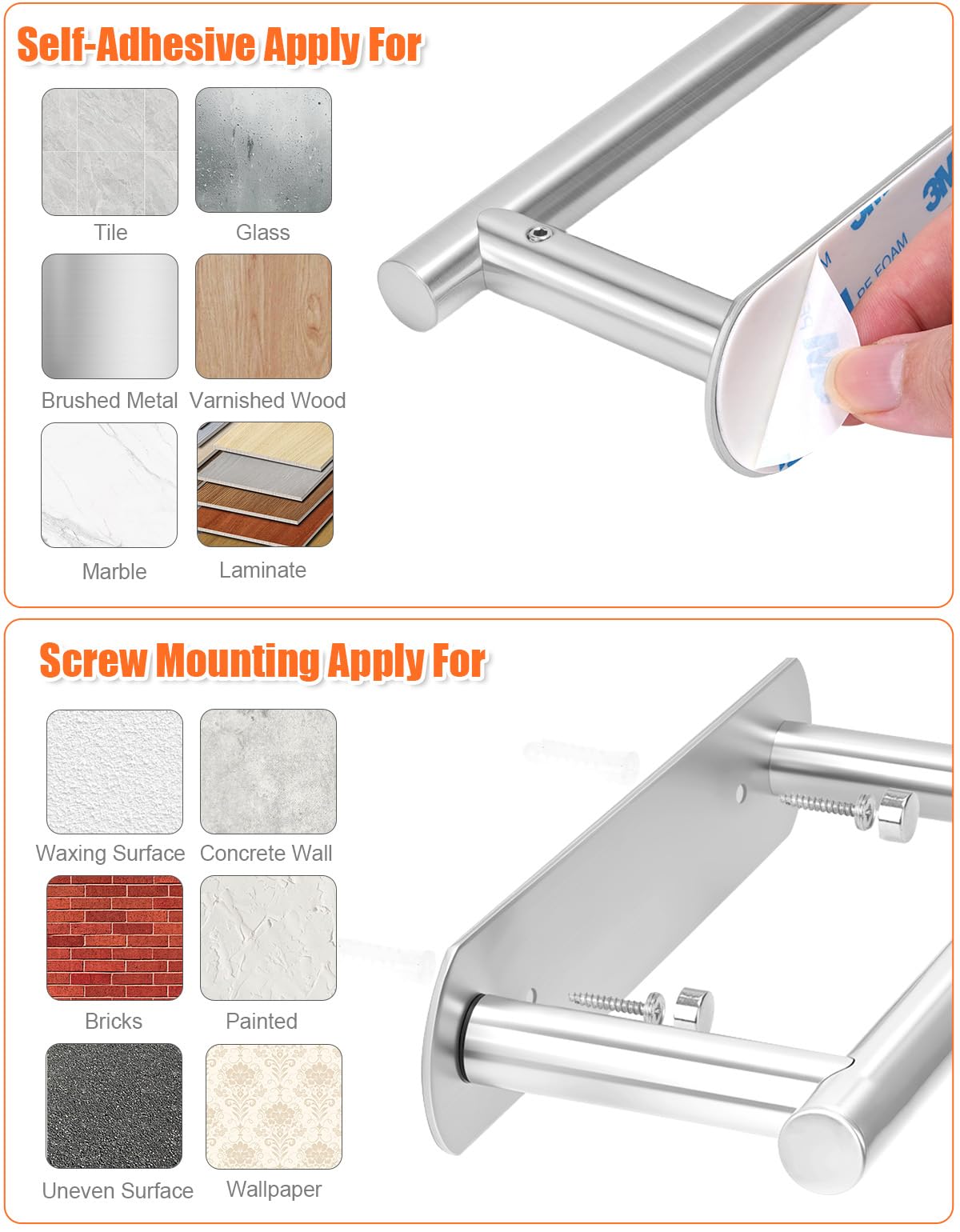 YUET Porte Papier Toilette, Support Papier Toilette Adhésif ou Mural, Double Support Pivotant, Porte-Papier hygiénique sans Perçage Acier Inoxydable pour Salle de Bain, Cuisine (Argenté)