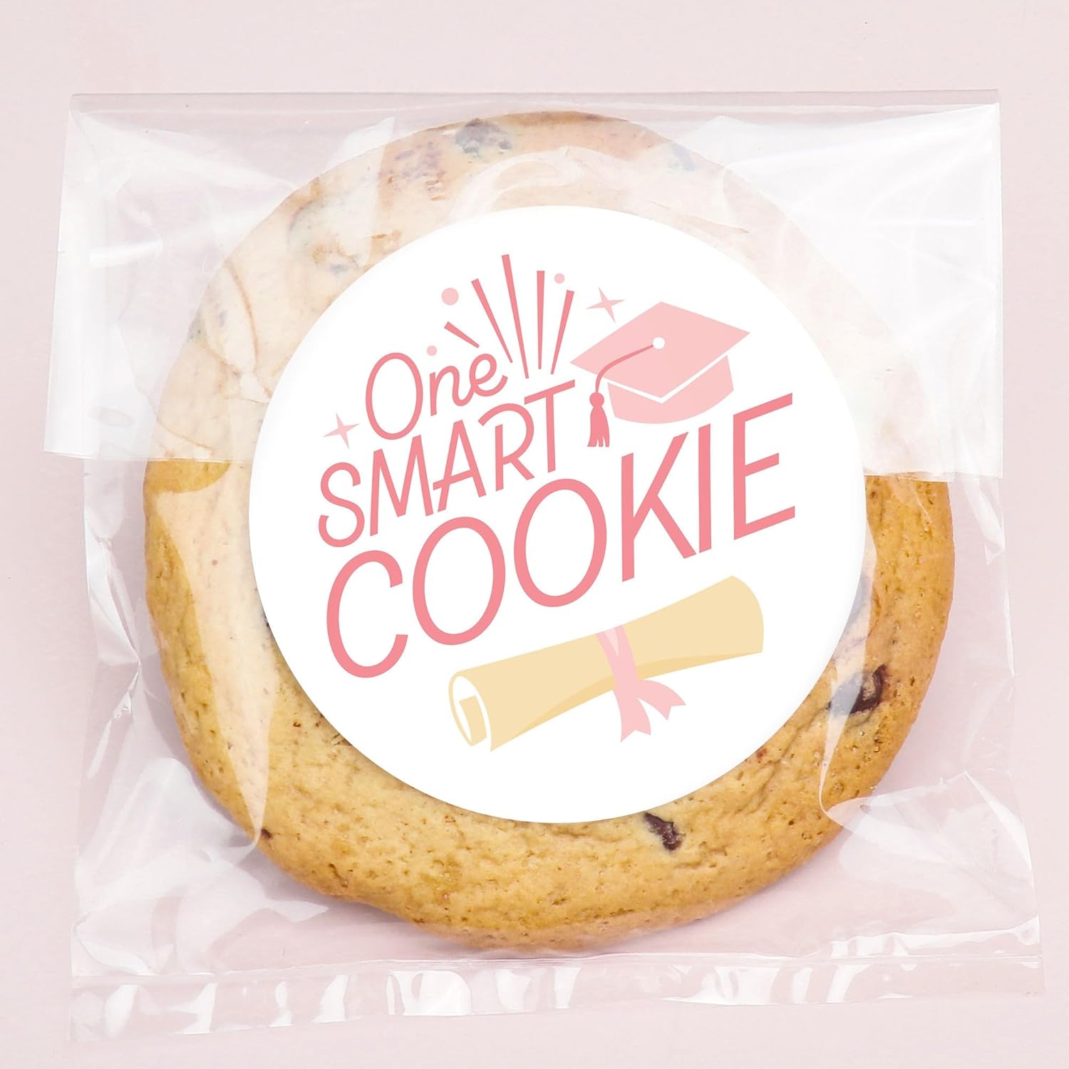 Big Dot of Happiness Pink Grad One Smart Cookie Graduation Party Favor Stickers and Clear Cookie Bags, Cellophane Treat Bags 4.25x7 Inches, Candy or Baked Goods - 25 Count
