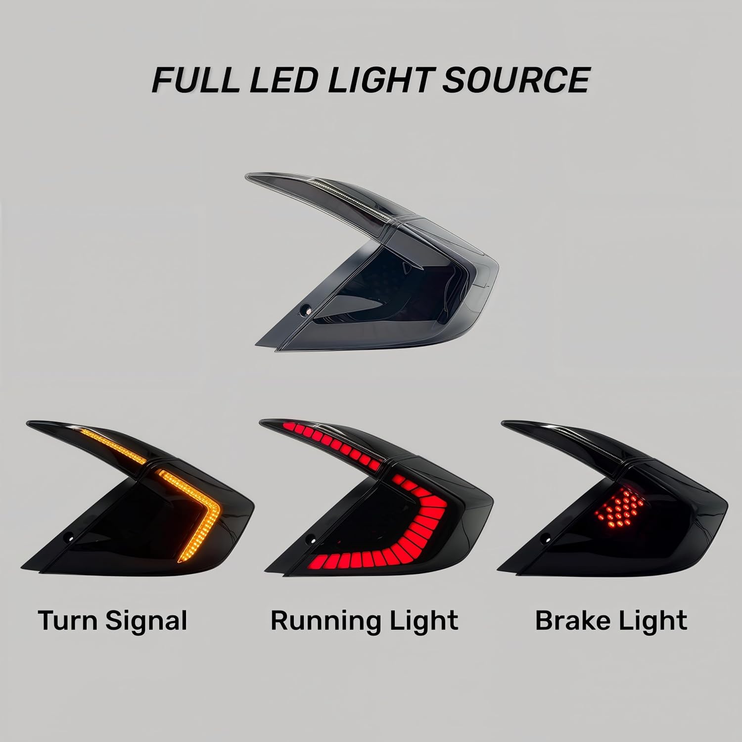 Sequential Dynamic LED Tail Lights for Honda Civic Sedan 2016-2021 10th - 1 Pair Smoked Assembly with Startup Animation | Direct Upgrade (Not Fit Hatchback, Sedan Only) (Racer)