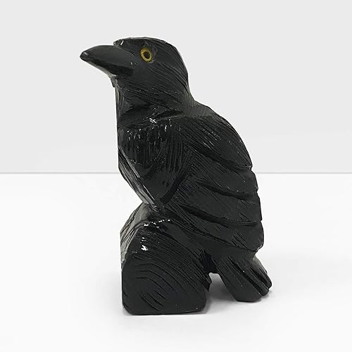 Miniatura 7 de Gem Avenue Talla de cristal de cuervo de obsidiana negra  Figura espiritual hecha a mano para altar, curación energética y regalos