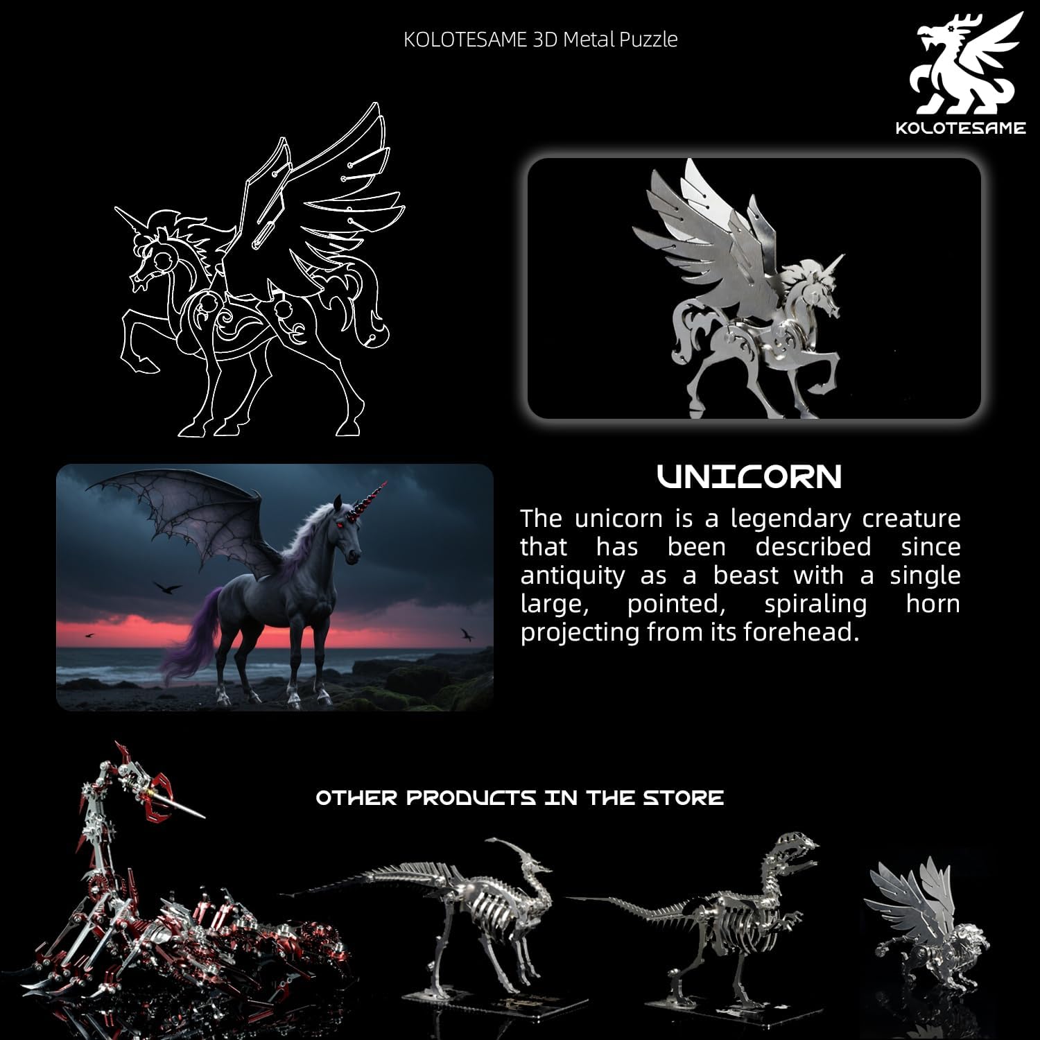 Mythical Unicorn 3D Metal Puzzle Model for Adults, DIY Animal Sculpture 3D Model Kit Immersive Creative Building Model Art Desk Decor