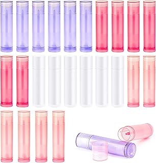 SevenFish 24pcs Empty Lip Balm Tubes, 5.5ml Colorful Lipstick Tubes Plastic Lip Balm Containers Tubes with Cap for DIY Lip Balm Lipstick (White/Red/Pink/Purple)