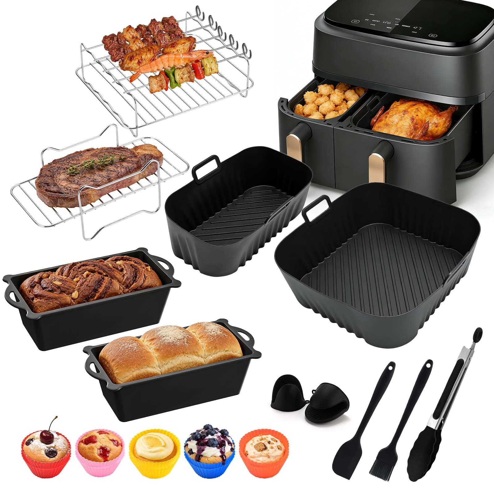 Lot accessoires pour friteuse à air 26 pièces pour doubler la zone de cuisson