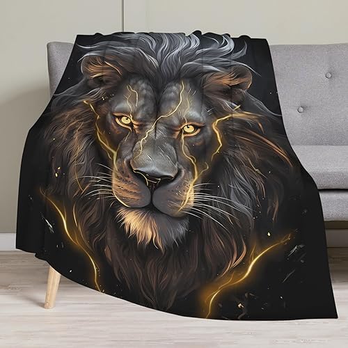 Miniatura 2 de Huke Manta de regalo de león, manta de león negro y dorado para adultos y niños, regalos de león para hombres, mujeres, él, papá, regalos de león