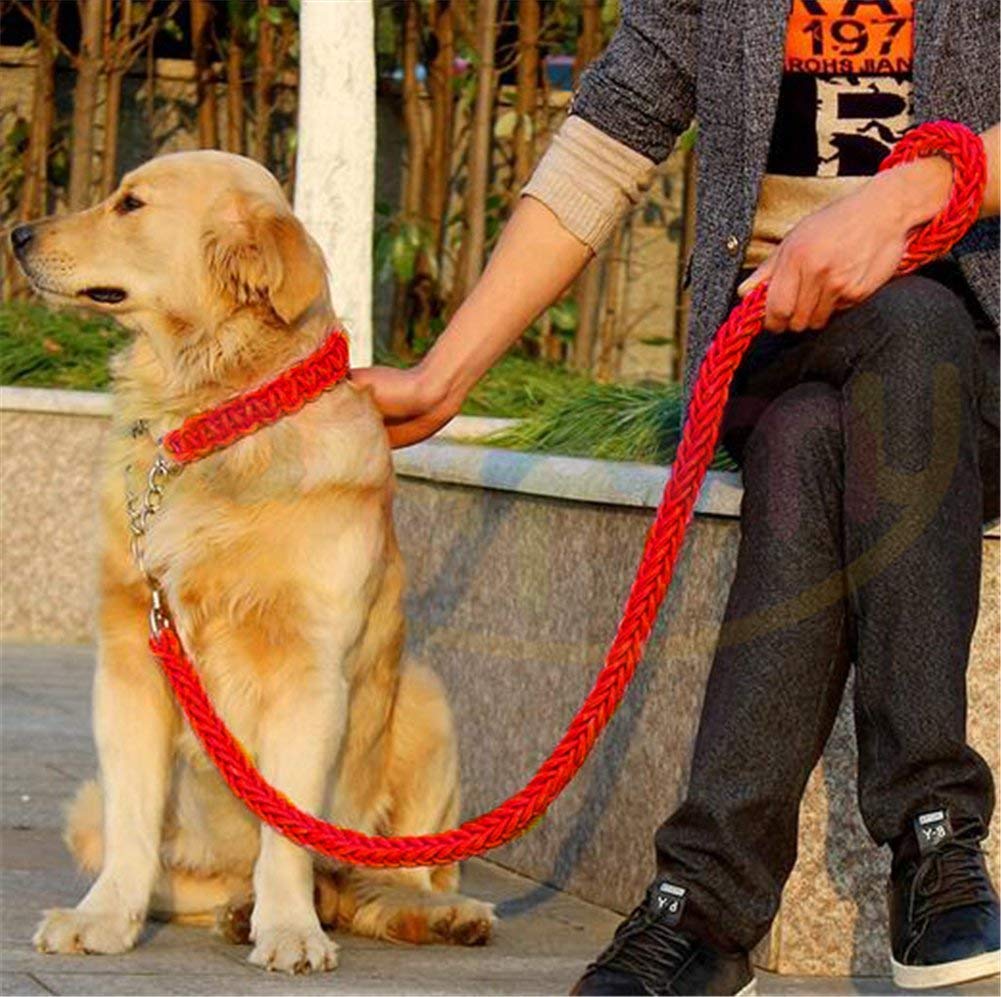 Heavy Duty Dog Leash, Adjustable Dog Martingale Braided Collar, Loop Slip Strong Metal Pull Clip Anti-Twist Pet Walking Training Lead, Solid Hand Crafted Rope for Medium Large Breeds (M, Red)