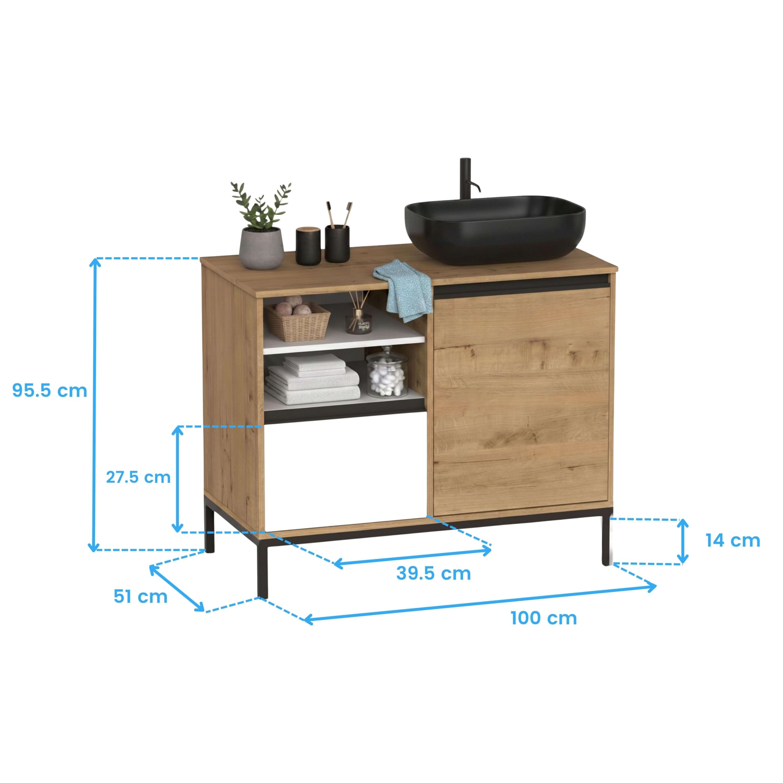 Miroytengo Mueble de Baño 100 cm Támesis con Patas Roble Gold y Blanco Mate (con Lavabo Cerámico)