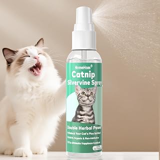HomeHom Catnip Spray with Silvervine - 100% Natural Dual-Plant Formula for Cats & Kittens, Revives Toys & Trains Scratching - 2oz