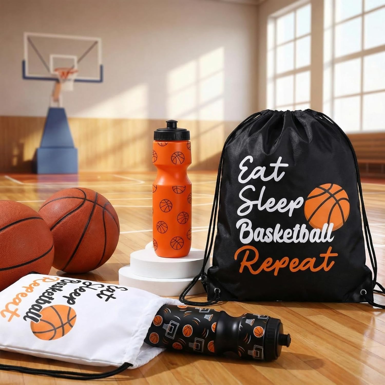 24 Pcs Basketball Party Favor Gifts, 24 oz Basketball Water Bottle Reusable Sport Squeeze Drinking Cup, Eat Sleep Drawstring Bag Cinch Sack Sport Pack for School Team Gift Event Accessories - Image 6