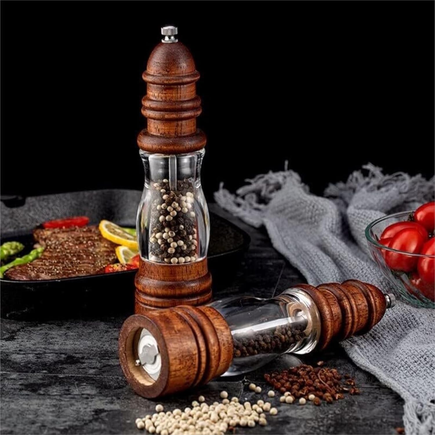 ペッパーミル ペッパーグラインダー ソルトペッパーミル 調節可能な無垢材グラインダー 8インチ キッチンツール 無垢材 ペッパーミル