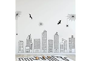 Superhero City Skyline Featuring City Buildings and Comic Scene Art Deco City Skyline Wall Decals