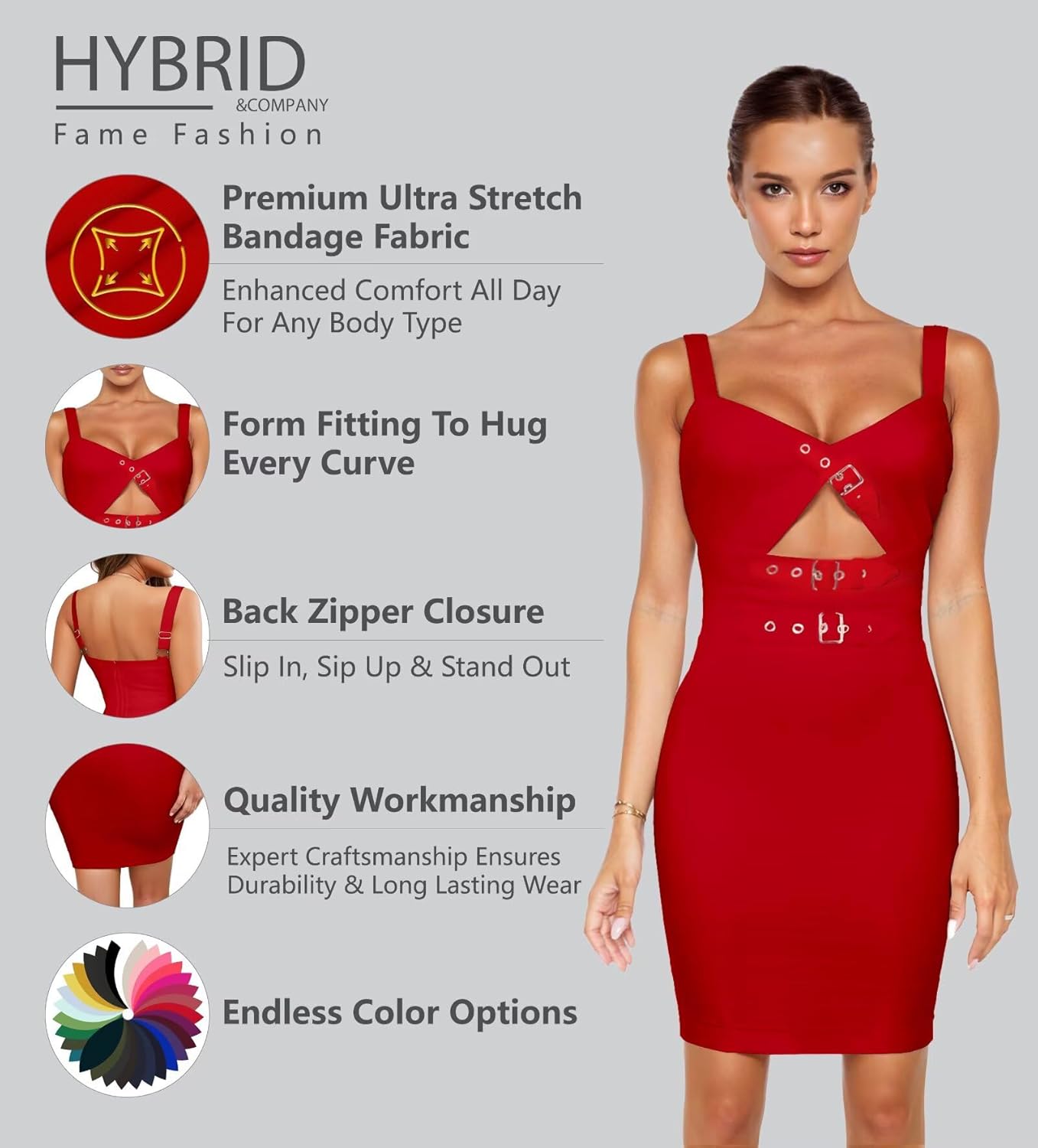 Hybrid & Company Womens Sleeveless Metal Bandage Dress Celebrity Party Bodycon Dress - Image 2