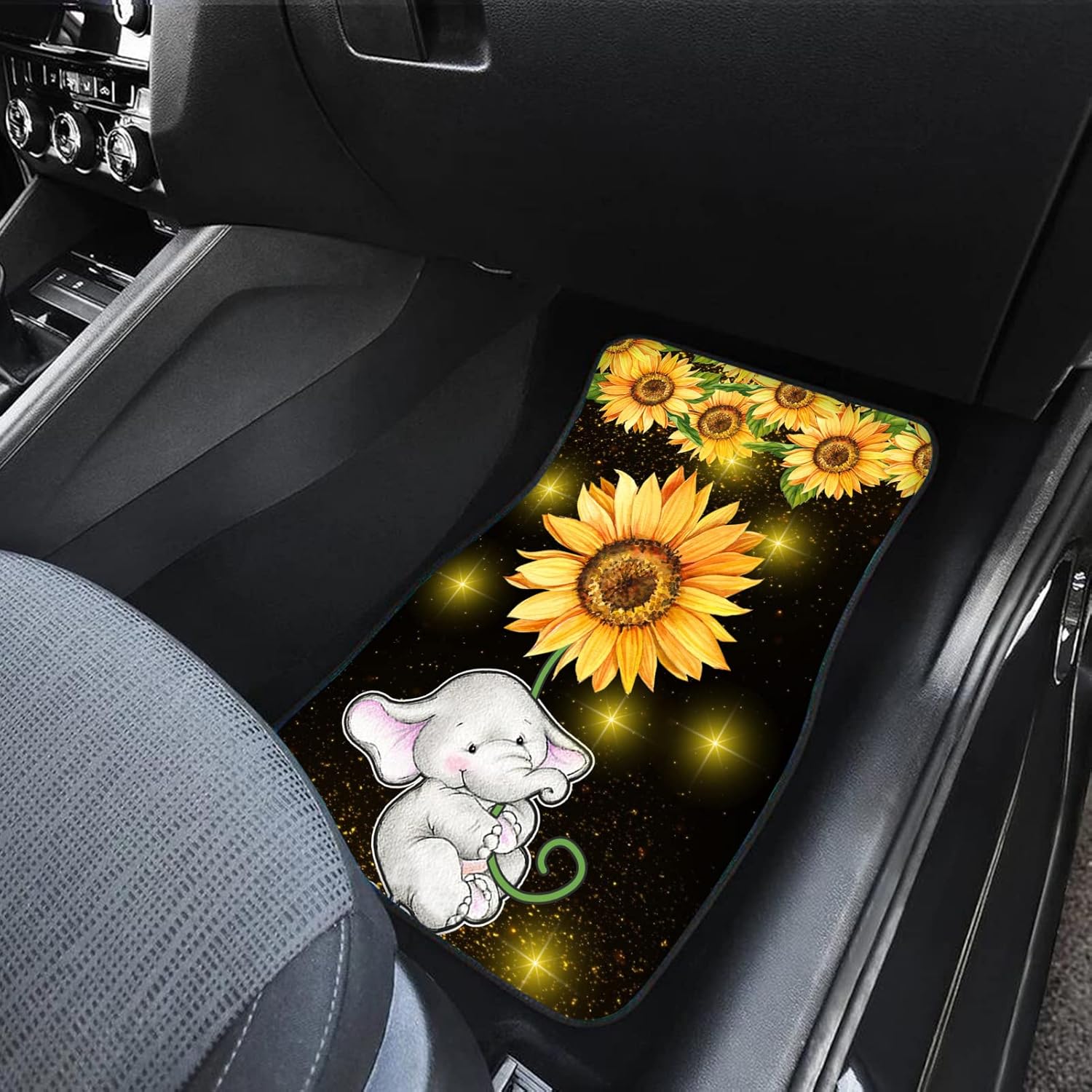 Howilath Sunflowers Elephant Print Car Floor Mats 4pcs, Non Slip Front Rear Foot Mats Univeral Fit Auto Vehicle SUV Sedan