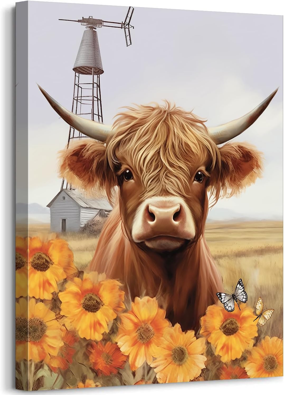 GLOKAKA Christmas Baby Highland Cow Wall Art Cute Cattle Animal In Bathtub Canvas Print Picture Red Hat Cow Picture Farmhouse Decor for Bedroom Living Room Bathroom