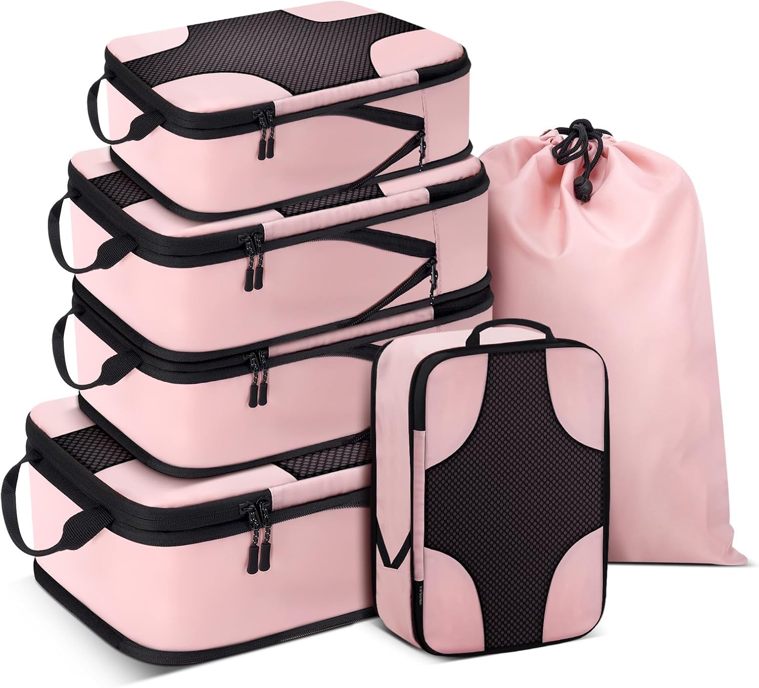 6 Set Compression Packing Cubes for Travel Women, Compression Bags Organizer for Packing Luggage Space Saving, Suitcase Organizer Set for Travel Essentials - Pink