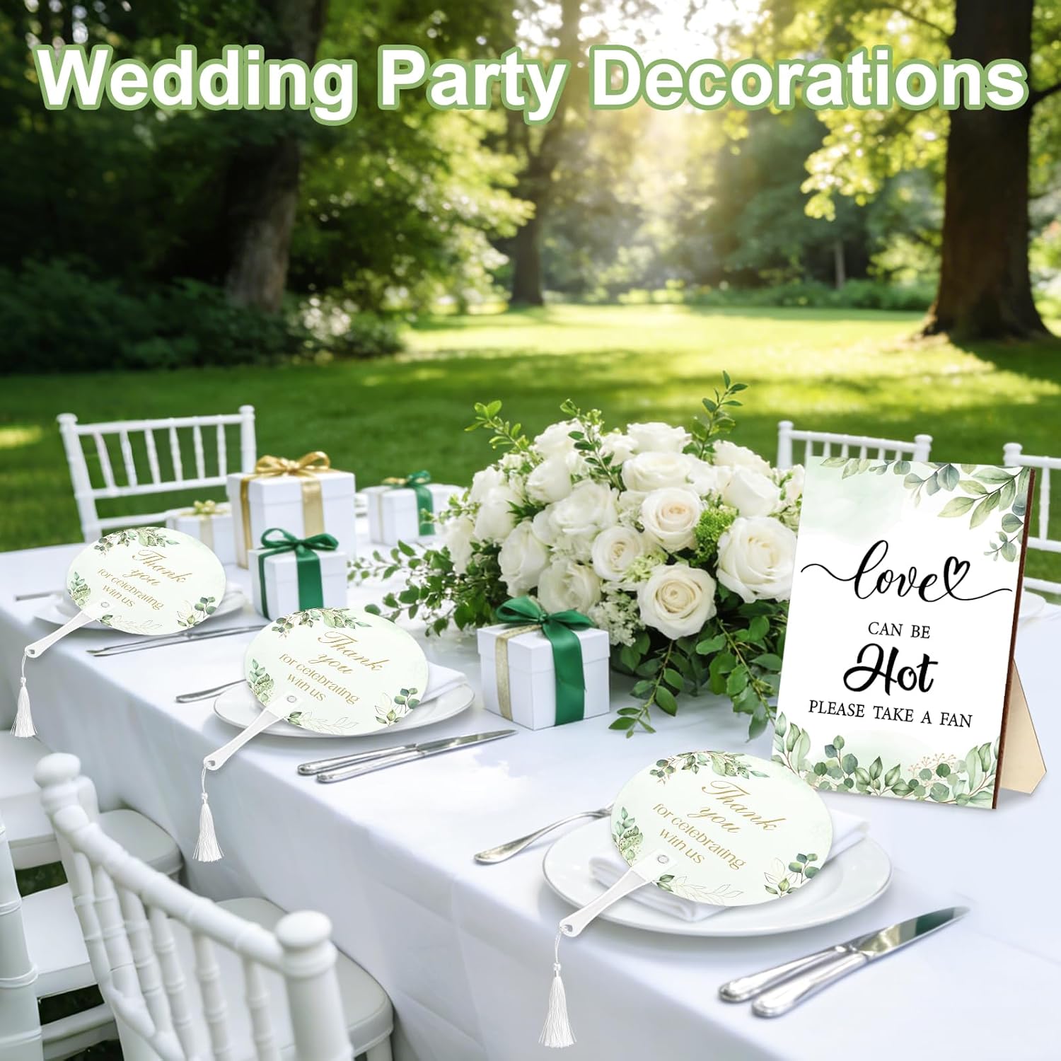 100Pcs Wedding Hand Fans with Tassels for Guests Greenery Plastic Portable Handheld Fans with A Table Sign Bulk Party Favors for Wedding Bridal Shower Ceremony Decor Appreciation Gifts（Green Leaf）