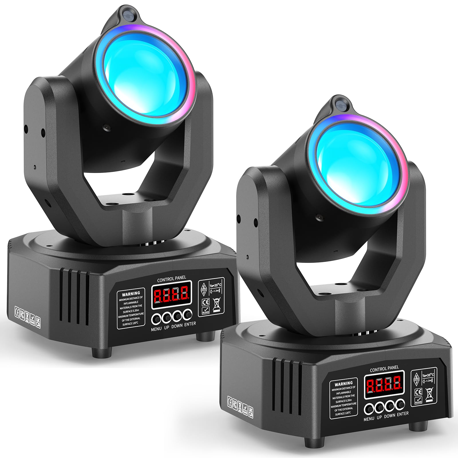 2PCS Teste Mobili Beam RGBW da 30W 3 in 1, Effetto Chase con Striscia Luminosa d-mx512 Attivabile dal Suono con Telecomando per DJ Festa Club Matrimonio Palco Spettacolo