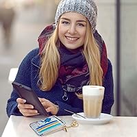 Vista 33 de Sodsay Estuche para tarjetas, cartera delgada con bolsillo frontal, para mujer, sujetatarjetas con llavero negro