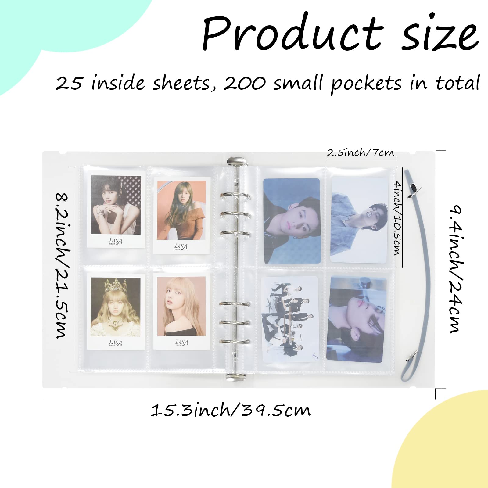 Album fotograficzny z kartami, Kpop, 25 koszulek, 200 kieszeni, 10,2 cm, do uzupełnienia, format A5, 6 pierścieni, segregator, scrapbooking, koszulki na karty, wodoodporny, biały