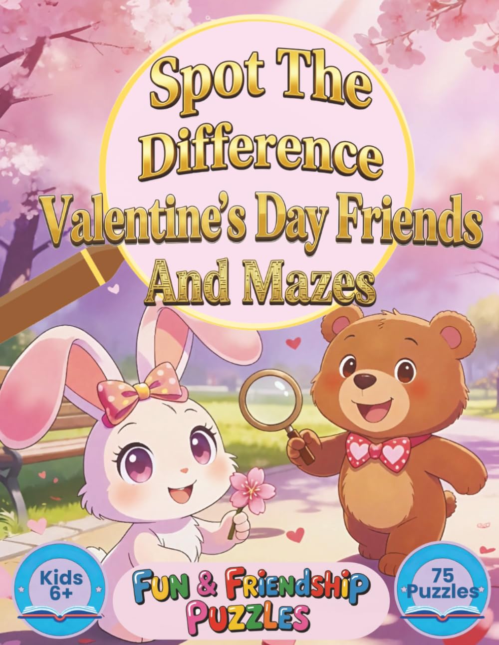 Spot the Difference Valentine's Day Friends And Mazes: Fun & Friendship Puzzles for Kids Ages 6+, 75 Puzzles (Spot the Difference and More Puzzles)