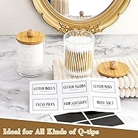 Vista 2 de OTOSTAR Juego de 4 dispensadores de soporte Qtip con tapas de bambú, accesorios de recipiente de plástico transparente, recipientes de boticario