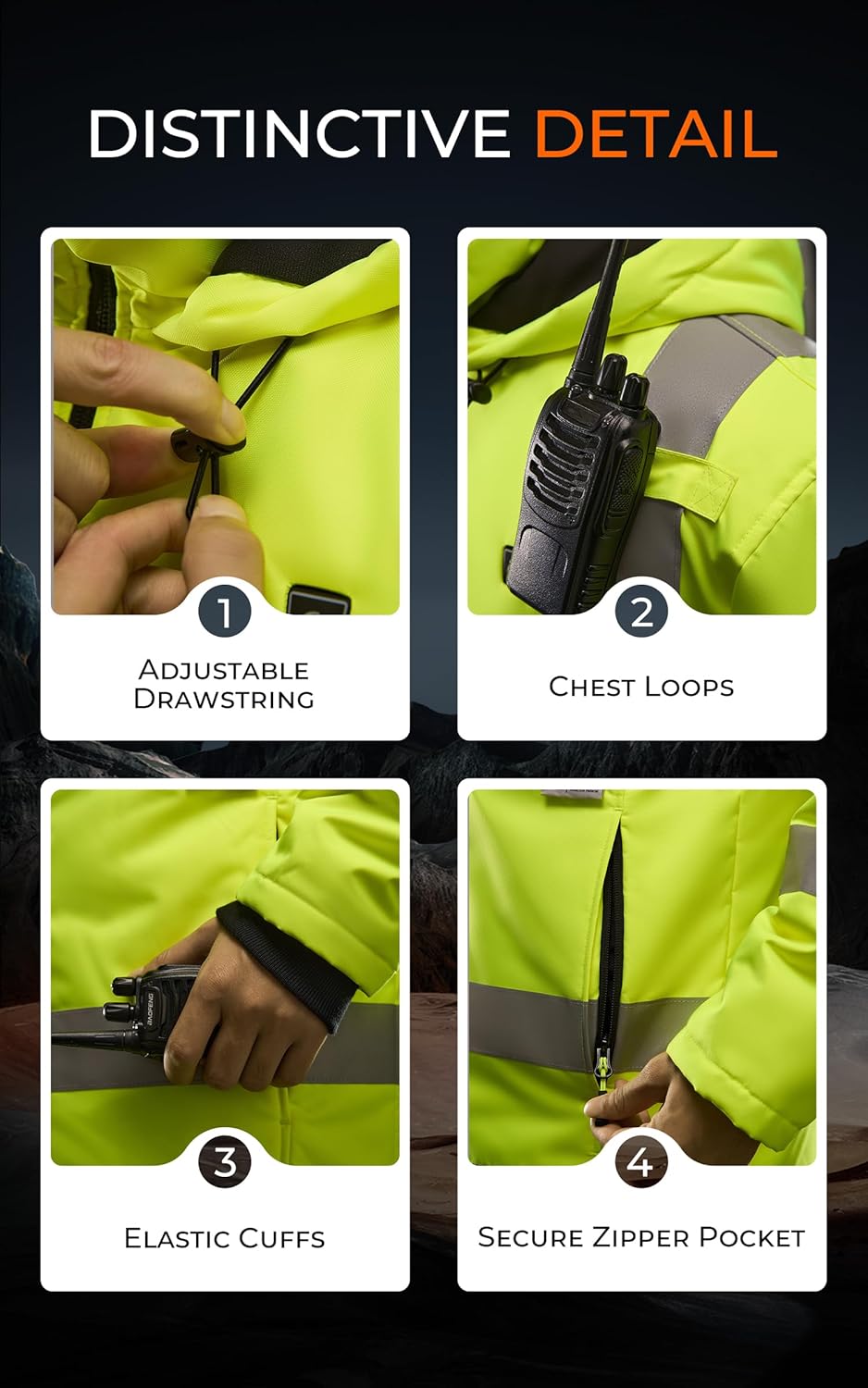 Heated Hi-Vis Safety Jacket for Men with Battery, Class 3 Waterproof Work Coat with 3M Reflective Tape for Winter - Image 5