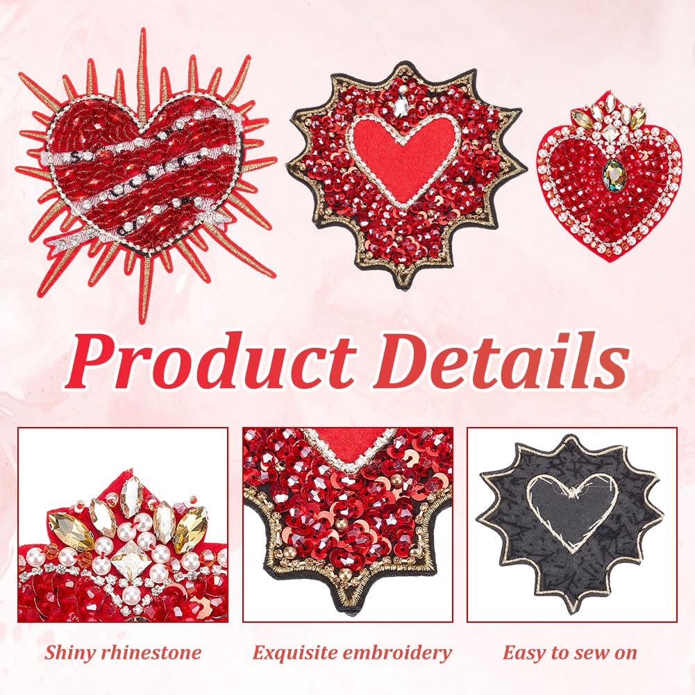 Toppa Da Cucire Su Jeans E Giacche INFUNLY Toppe Con Paillettes Con Perline 3 Pz Toppe Fantastiche Per Giacche Toppe A Cuore Con Strass Cucite Grandi Toppe Per Abbigliamento Giacche Eleganti Borse
