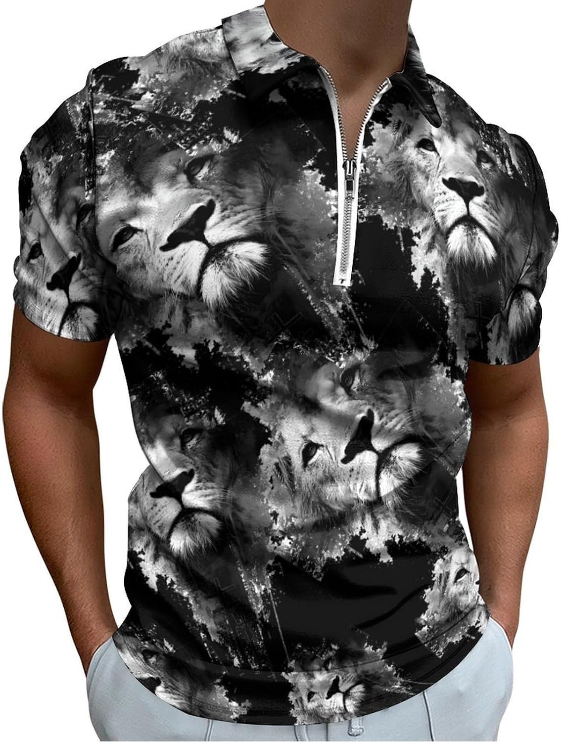 God Crosses Tattoos Men's Polo Shirts Golf Short Sleeve Tops | Casual Workout,Golf T-Shirt,Zippered Tee,Collared,Print