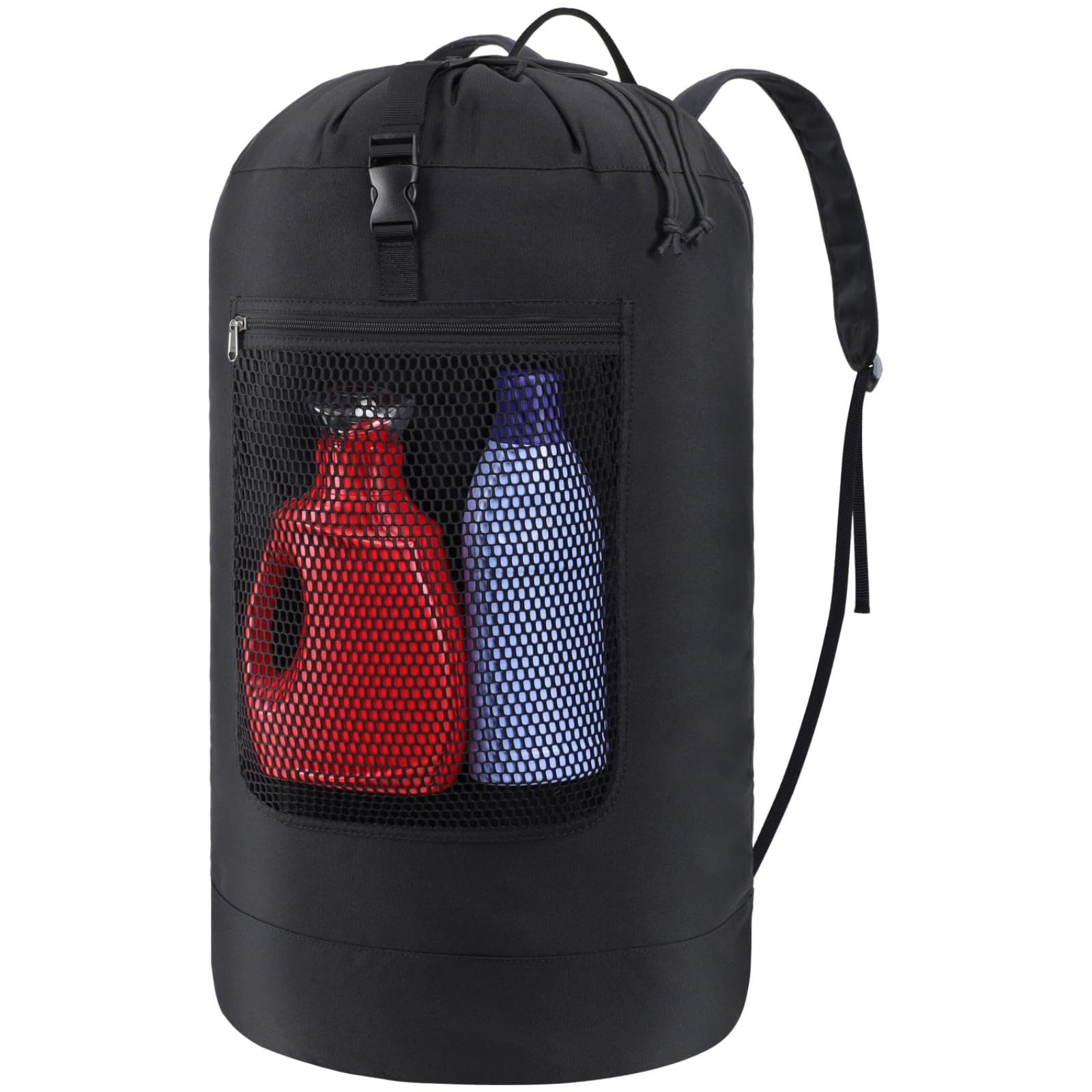 F-color Laundry Bag Backpack 115L - Large Capacity Laundry Backpack with Widened Straps, Mesh and Zip Pocket, Laundry Bag for Dorm College Travel Laundromat Apartment, Black