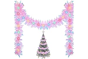 Kingdder Christmas Prelit Tinsel Garland, 16.4 ft Light Pink with Lights