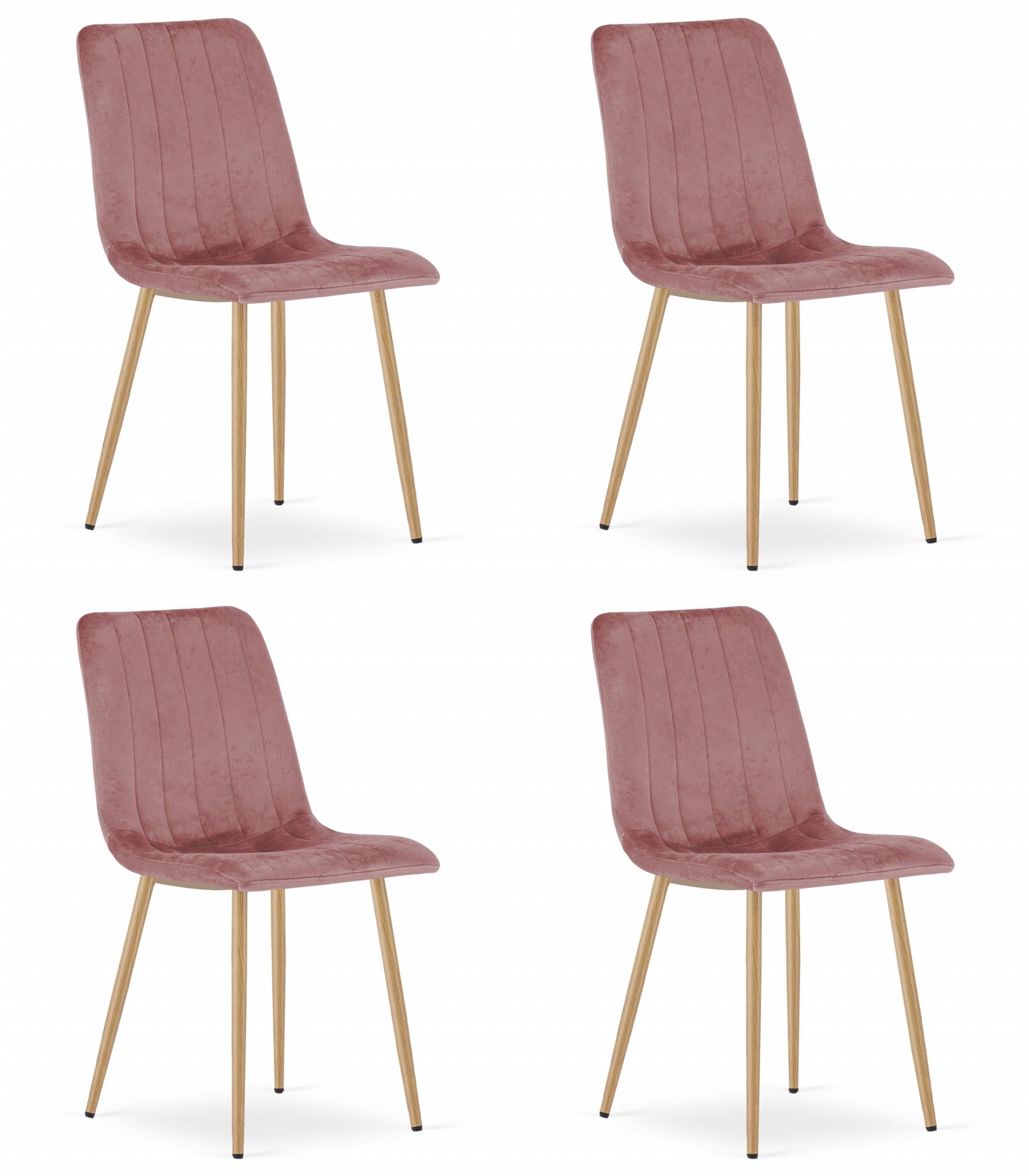 Sedia Velluto Gambe Legno Rosa 4 Pezzi